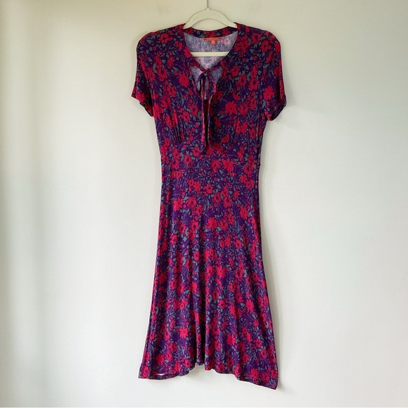 ModCloth Floral Print Midi Dress In Purple and Red Size M - Picture 2 of 8